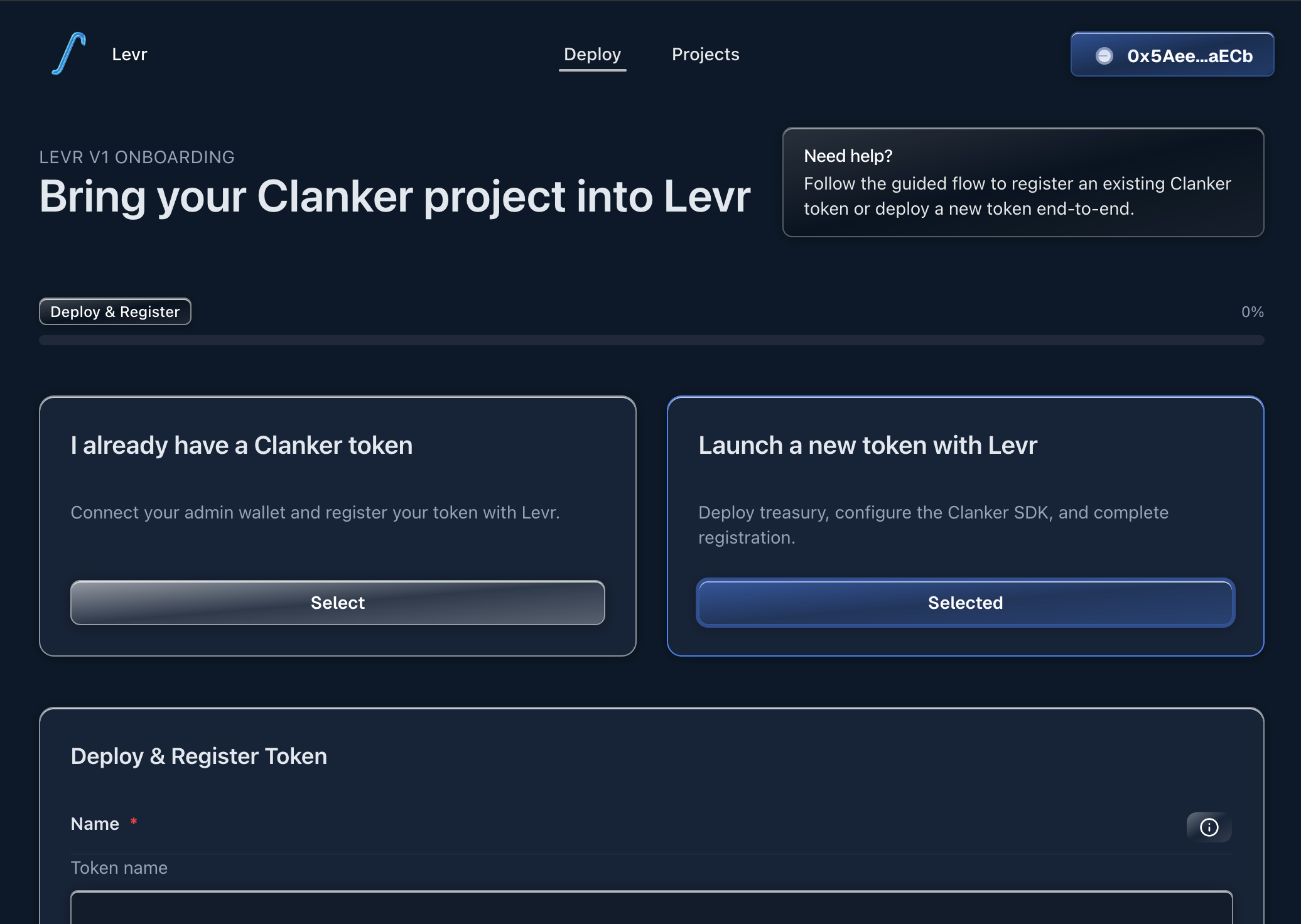 Deploy New Token Interface
